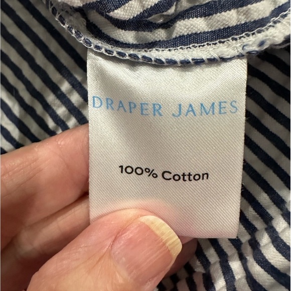 Draper James Blue and White Striped Seersucker Button Up Ruffle Sheath Dress - Picture 9 of 9